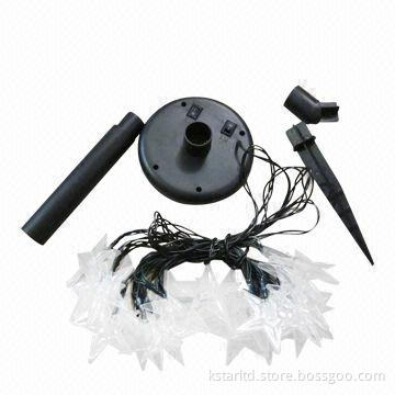 Multicolor solar LED star string light with decorative star on LED, for outdoor use